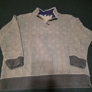 Lands' End Checkered Quarter-Zip Sweater - Black and Tan